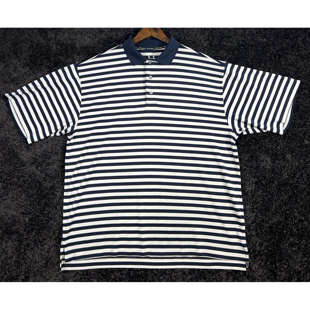FootJoy‎ Golf Polo Shirt Mens Striped White Blue *See Pics/Measurements for Size